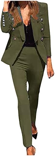 נשים בלייזר מעיל חליפת מכנסיים סט מוצק צבע אלגנטי עסקים מקרית ארוך שרוול משרד מזדמן מעיל & מגבר;