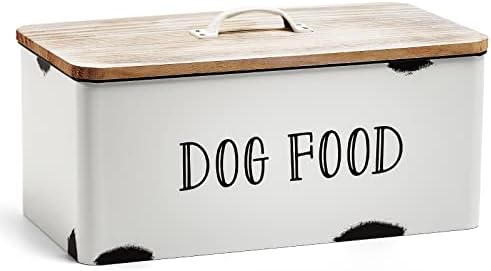 ג ' יאיואן חווה כלב מזון אחסון מיכל לבן כלב לטפל מתקן פח לחיות מחמד מזון מיכל סל עם מכסה עץ לכלבים כפרי