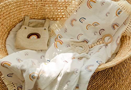 כותנה כותנה של צ'ונגל המוסלין המוסלין 40 x 47, תינוק מקבל שמיכה עם שוליים, שמיכת בוהו מוסלין עם שוליים