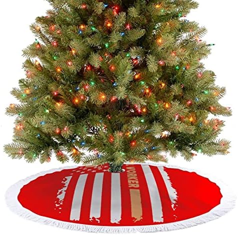 חצאית עץ חג המולד של דגל פועלת דואר עם גדילים חג המולד של מחצלת חג המולד הדפסת מחצלת