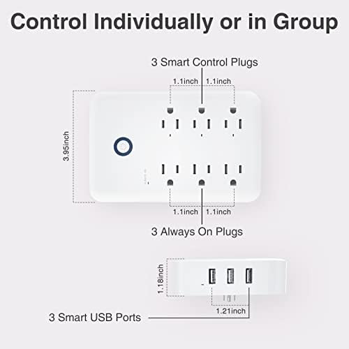 מאריך שקע תקע חכם של OHMAX, מגן מתח WiFi עם 3 יציאות USB, שקעים חכמים עובדים עם Alexa Google Home, לוח