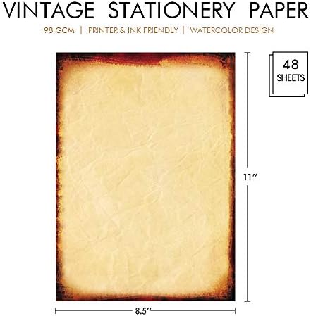 48 חבילה נייר נייח עתיק 8.5 x 11 נייר וינטג 'קלף דו צדדי לכתיבה והדפסה, אלבום מיושן באופנה ישנה לכתב העת,
