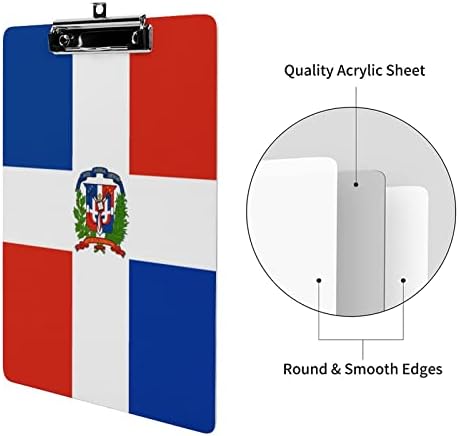 דגל של דומיניקה אקריליק לוח נייד קליפ לוחות עם נמוך פרופיל מתכת קליפ לוח לבית משרד