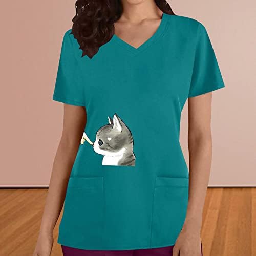 חתול חולצות לנשים קצר שרוול טיז חולצות בעלי החיים הדפסת חמוד לשפשף חולצות טוניקת חולצות לנשים